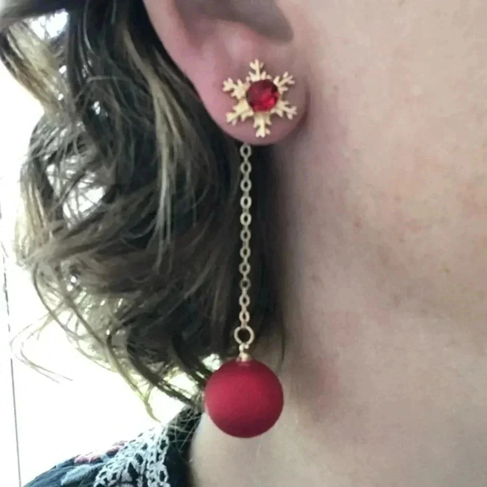 Mix-n-Match Red & Gold Snowflake & Ornament Drop Stud Holiday Earrings NWT